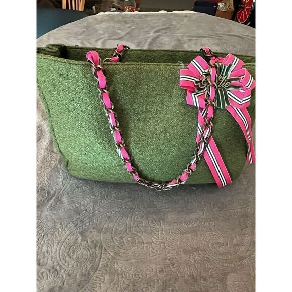 Bath & Body Works Tote Bag Goldie Limited Edition Olive Green Metal Chain Strap - Picture 1 of 10